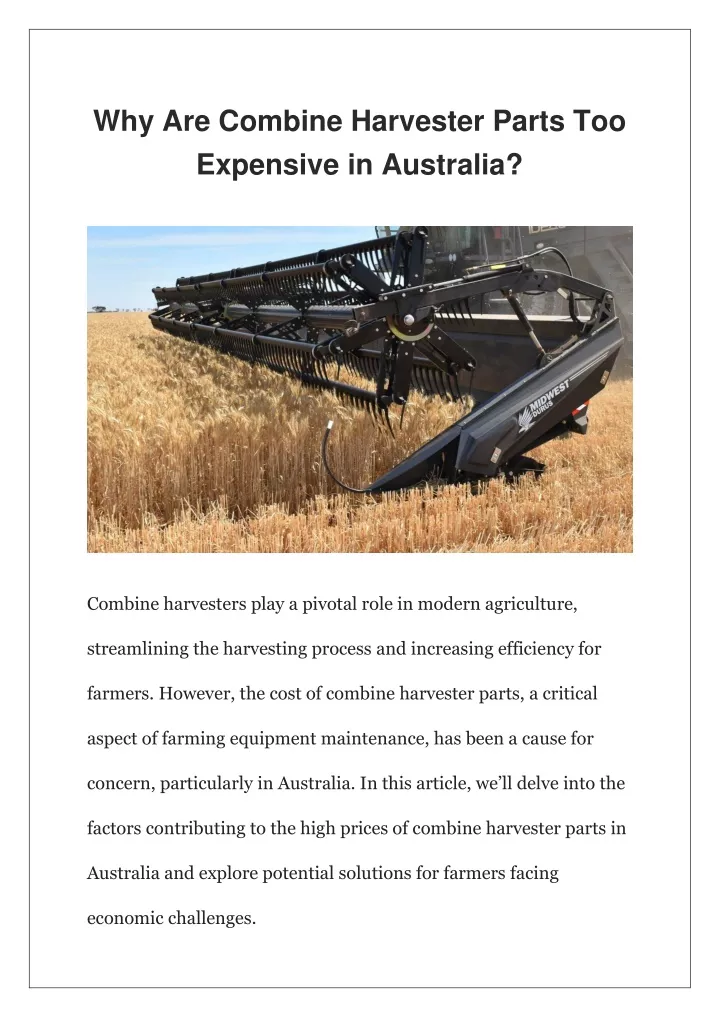 why are combine harvester parts too expensive
