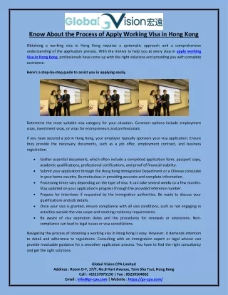 know about the process of apply working visa