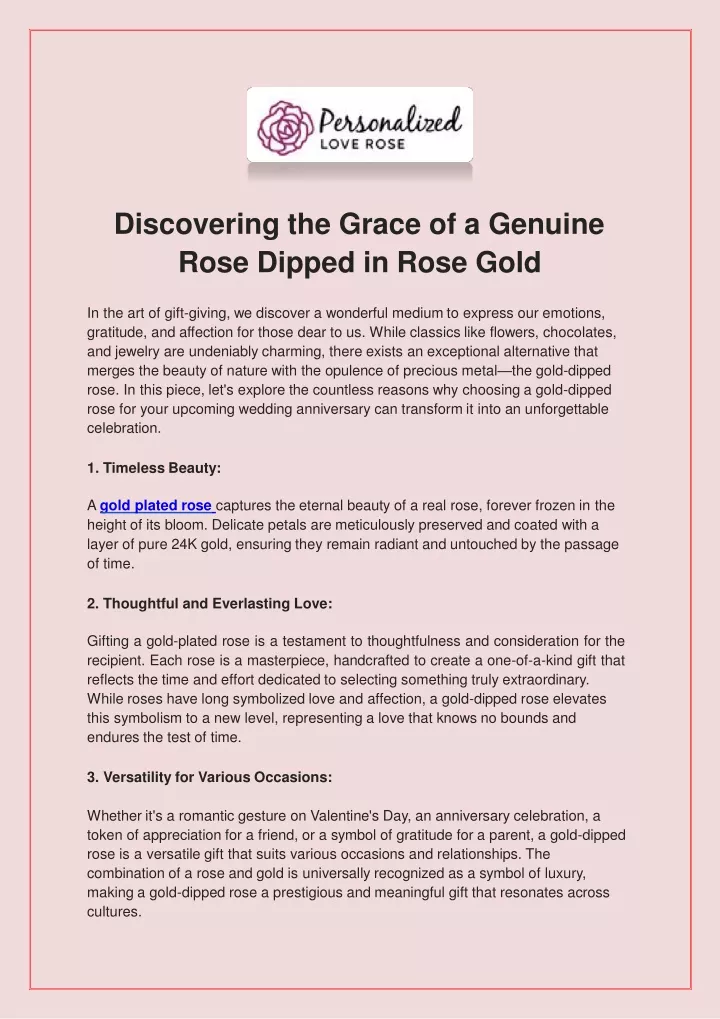 discovering the grace of a genuine rose dipped in rose gold