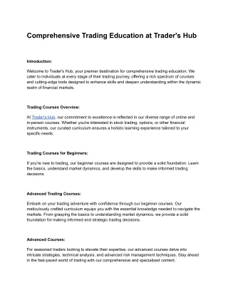 Trading Courses in USA | Online trading Courses