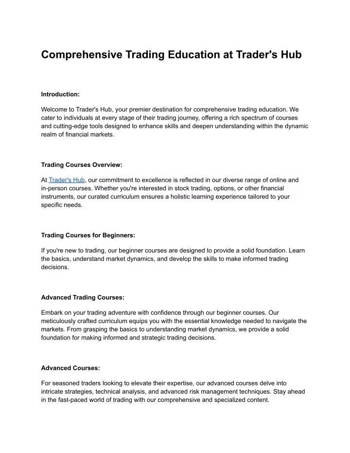 comprehensive trading education at trader s hub