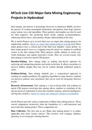 mtech live cse major data mining engineering projects in hyderabad