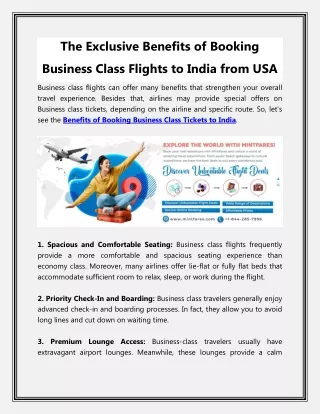 The Exclusive Benefits of Booking Business Class Flights to India from USA