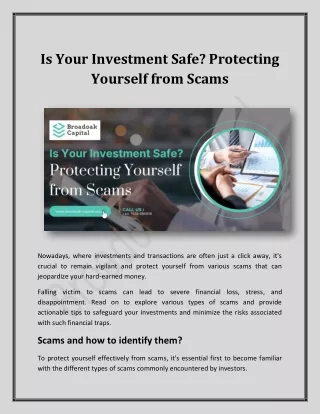 Is Your Investment Safe? Protecting Yourself from Scams