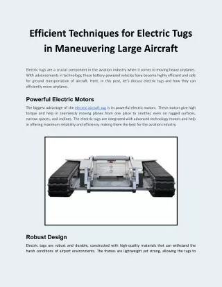 Efficient Techniques for Electric Tugs in Maneuvering Large Aircraft