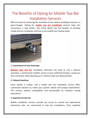 The Benefits of Opting for Mobile Tow Bar Installation Services