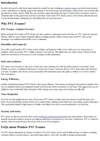 Window PVC Frames: The Perfect Blend of Style and Functionality