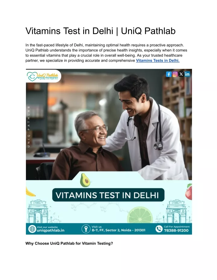 vitamins test in delhi uniq pathlab
