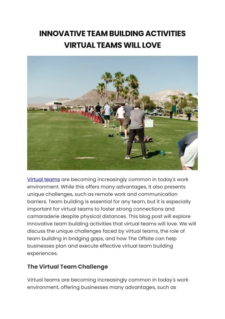 innovative team building activities virtual teams