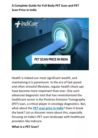 A Complete Guide for Full Body PET Scan and PET Scan Price in India