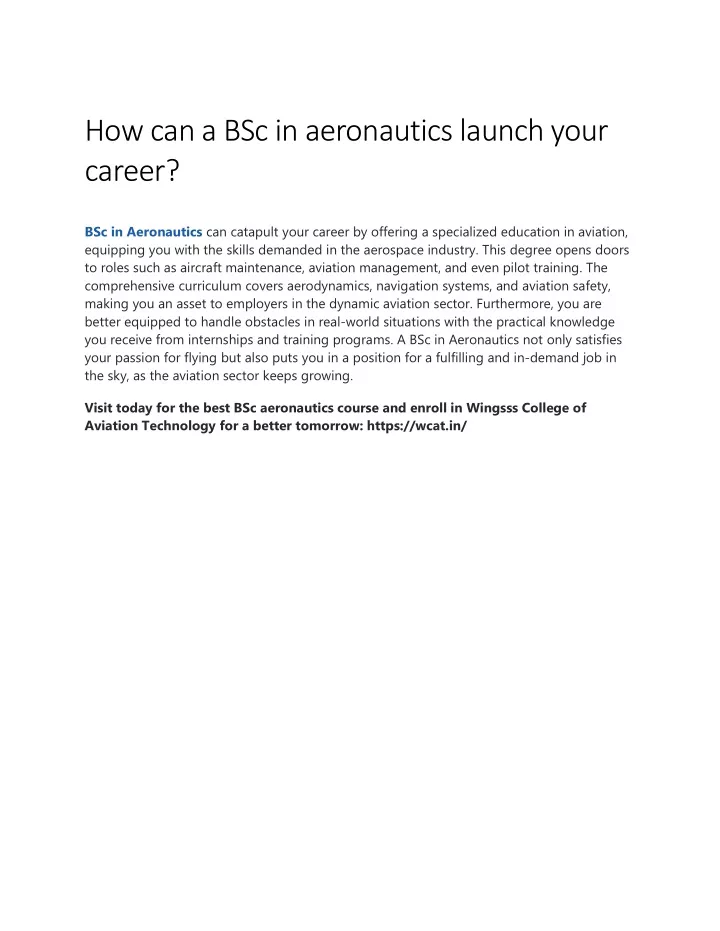 how can a bsc in aeronautics launch your career