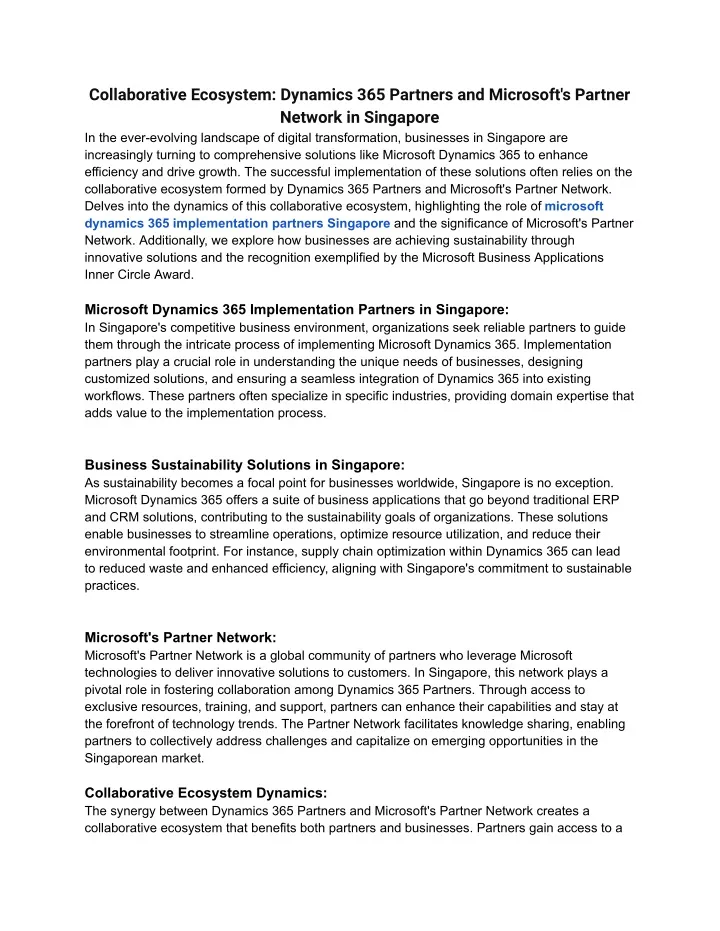 collaborative ecosystem dynamics 365 partners