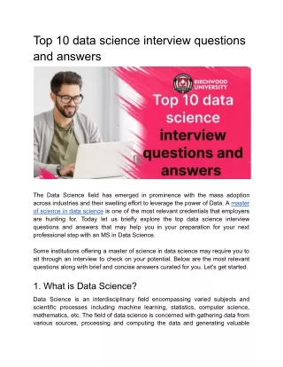 Top 10 data science interview questions and answers