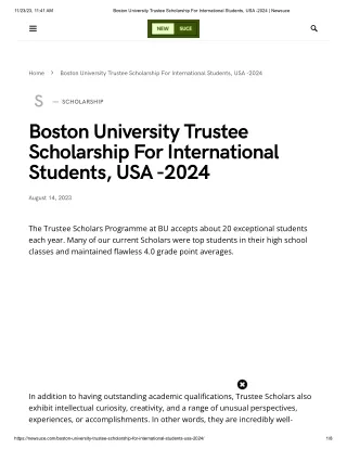 Boston University Trustee Scholarship For International Students, USA -2024 _ Newsuce
