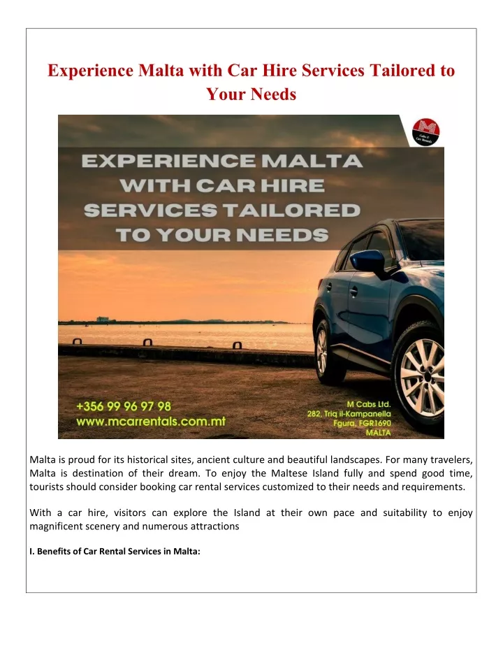 experience malta with car hire services tailored