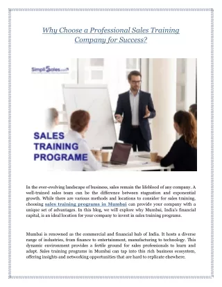 Why Choose a Professional Sales Training Company for Success?