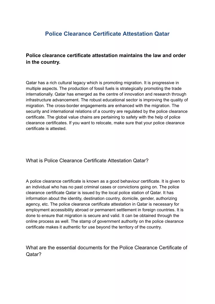 police clearance certificate attestation qatar