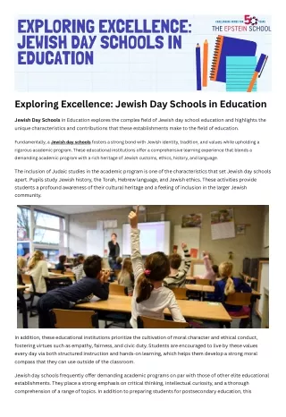 Exploring Excellence Jewish Day Schools in Education