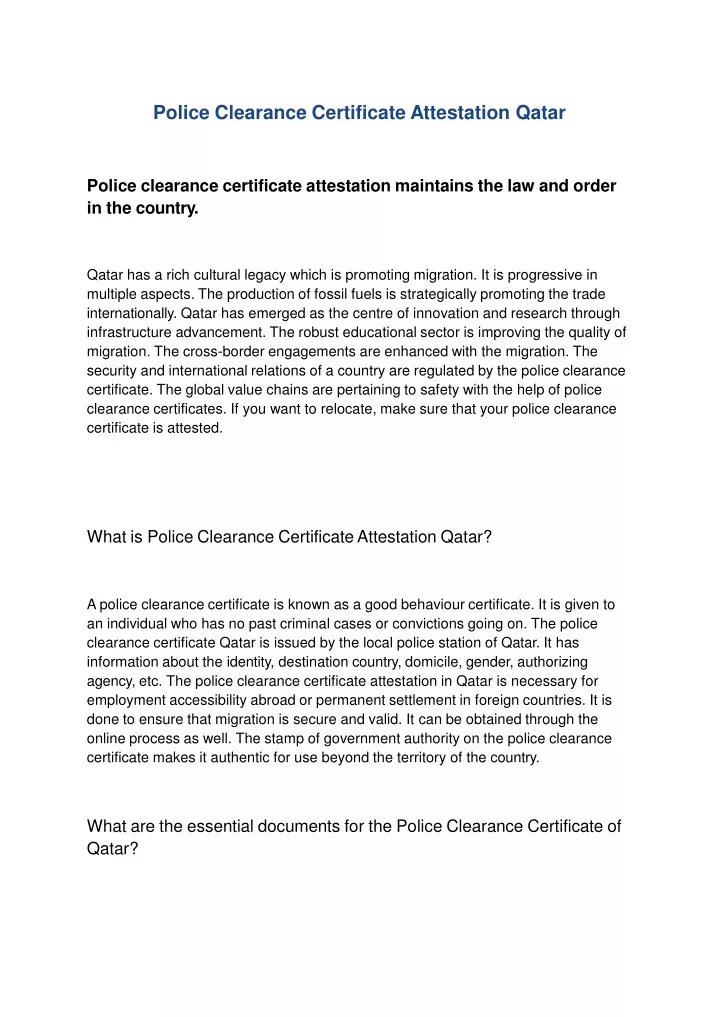 police clearance certificate attestation qatar