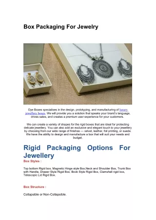 Box Packaging For Jewelry