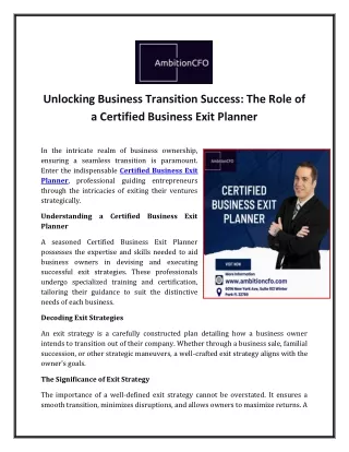 Unlocking Business Transition Success-The Role of a Certified Business Exit Plan