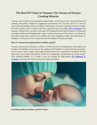 The Best IVF Clinic in Varanasi The Science of Dreams Creating Miracles