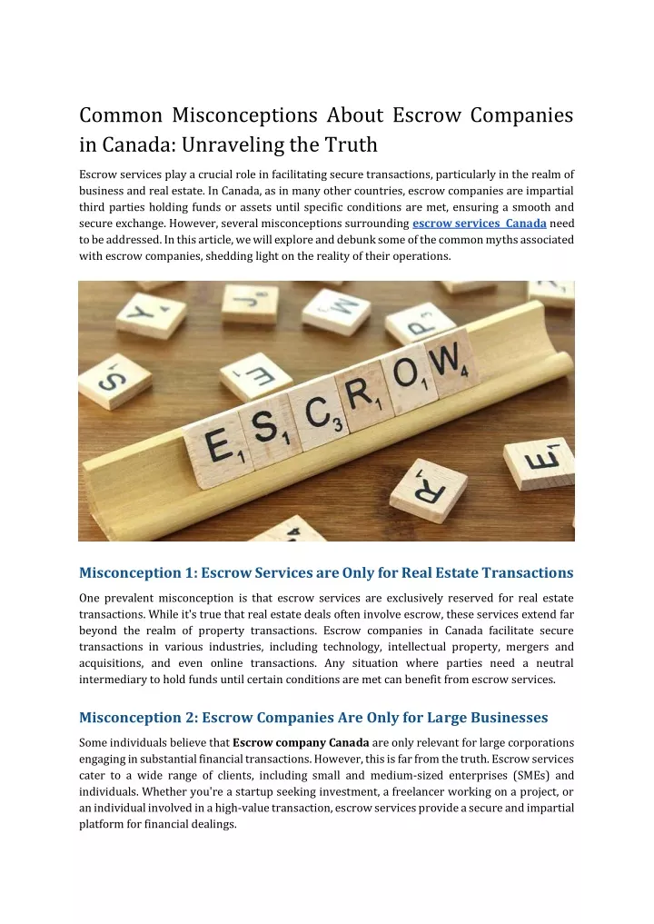 common misconceptions about escrow companies