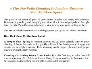 7 Tips For Patio Cleaning In London- Revamp Your Outdoor Space