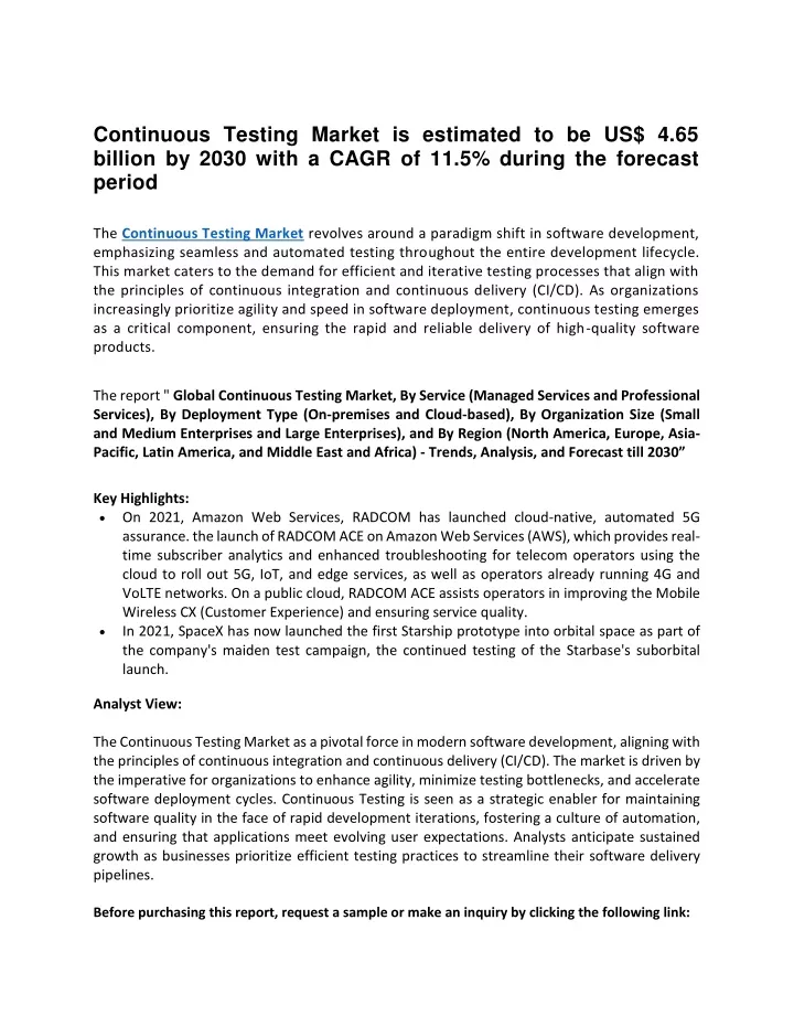 continuous testing market is estimated