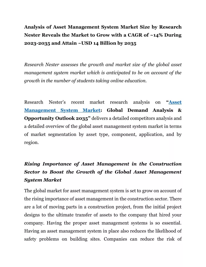 analysis of asset management system market size