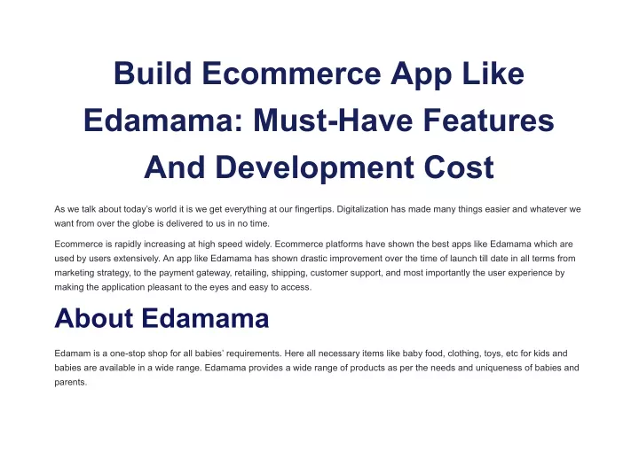 build ecommerce app like edamama must have