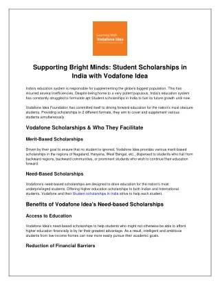 Supporting Bright Minds: Student Scholarships in India with Vodafone Idea