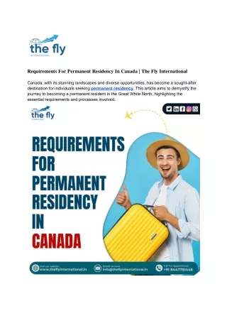 Requirements For Permanent Residency In Canada _ The Fly International