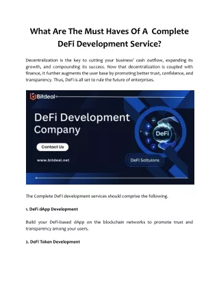 What Are The Must Haves Of A  Complete DeFi Development Service