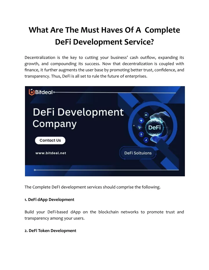 what are the must haves of a complete defi