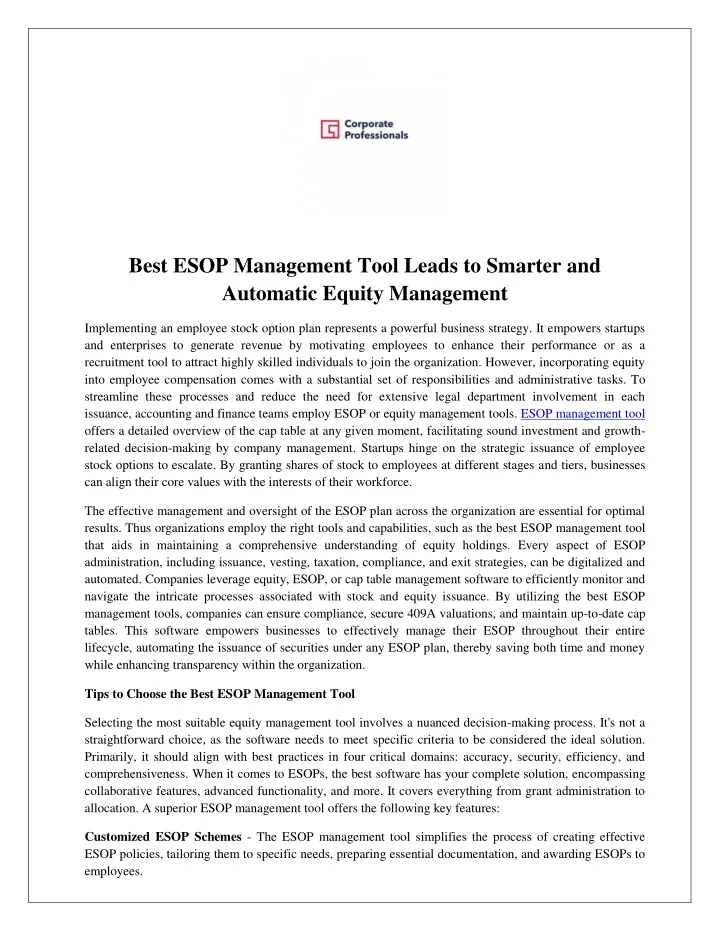 best esop management tool leads to smarter