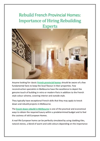 Rebuild French Provincial Homes: Importance of Hiring Rebuilding Experts