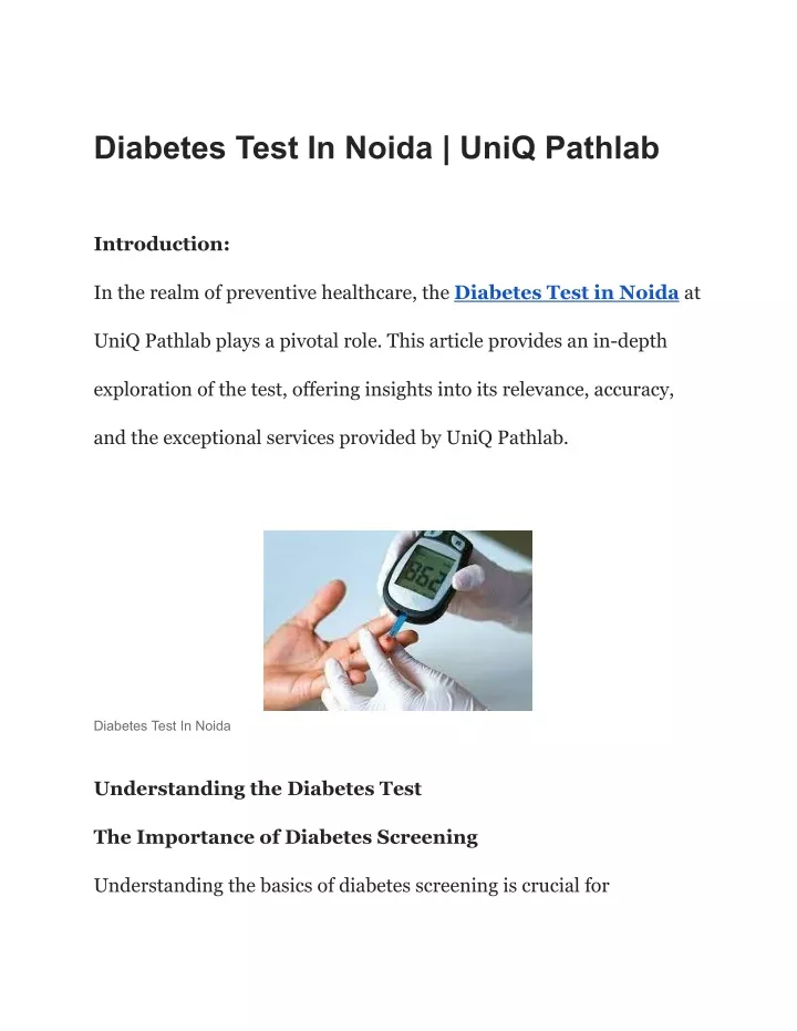 diabetes test in noida uniq pathlab