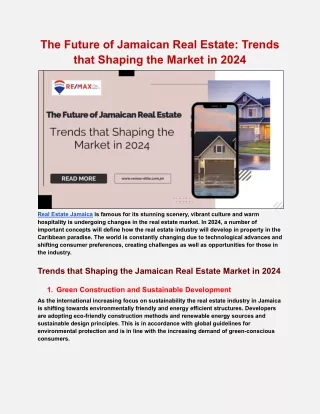 The Future of Jamaican Real Estate: Trends that Shaping the Market in 2024