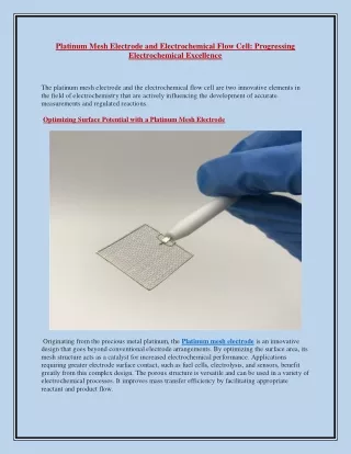 Platinum Mesh Electrode and Electrochemical Flow Cell Progressing Electrochemical Excellence