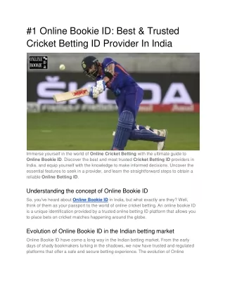 #1 Online Bookie ID_ Best & Trusted Cricket Betting ID Provider In India