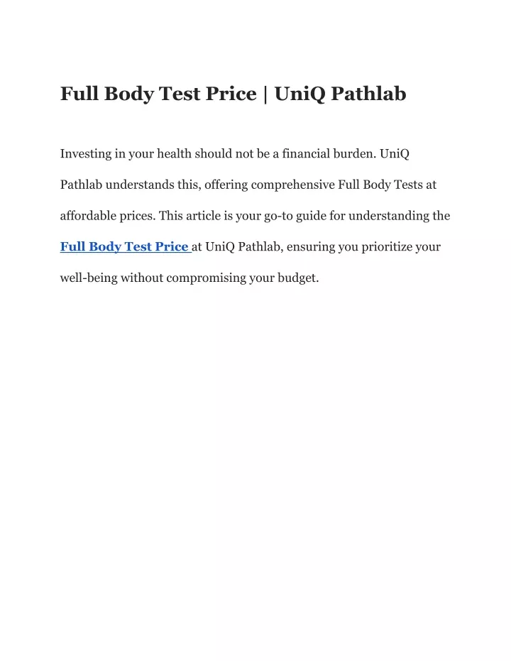 full body test price uniq pathlab