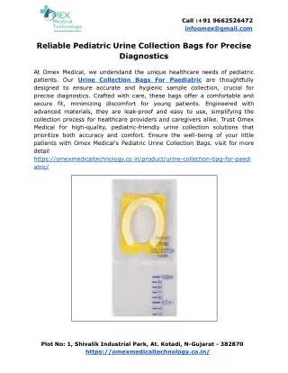 Reliable Pediatric Urine Collection Bags for Precise Diagnostics