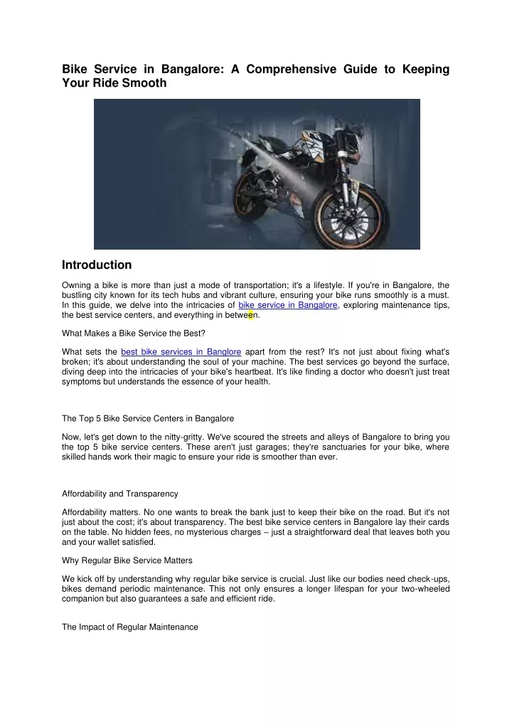 bike service in bangalore a comprehensive guide