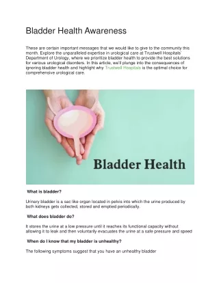 Bladder Health Awareness - Trustwell Hospital