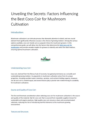 Unveiling the Secrets Factors Influencing the Best Coco Coir for Mushroom Cultivation