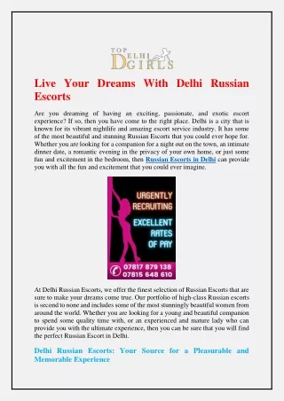 Live Your Dreams with Delhi Russian Escorts