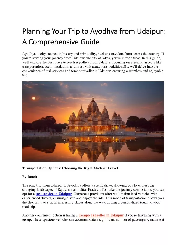 planning your trip to ayodhya from udaipur