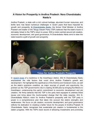 A Vision for Prosperity in Andhra Pradesh: Nara Chandrababu Naidu's