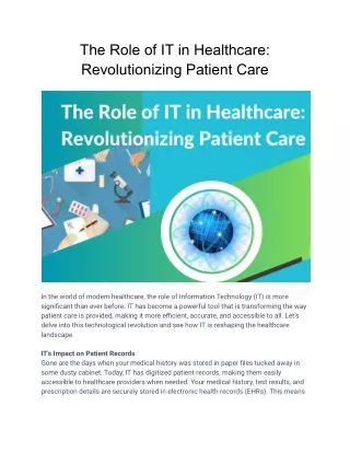 The Role of IT in Healthcare: Revolutionizing Patient Care